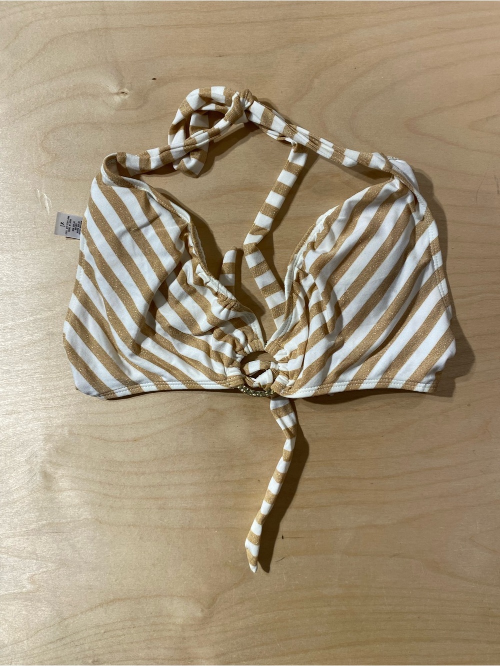 Old Navy White & Gold Striped Halter Bikini Top XL (RG)